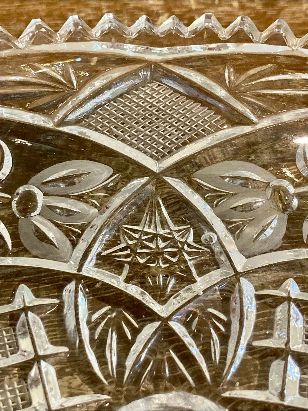 Cut Glass Floral Pattern With Sawtooth Edge 6”